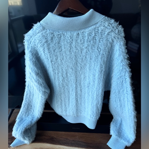 Anthropologie Soft Fuzzy Powder Blue Sweater w collar Az small - Picture 4 of 4